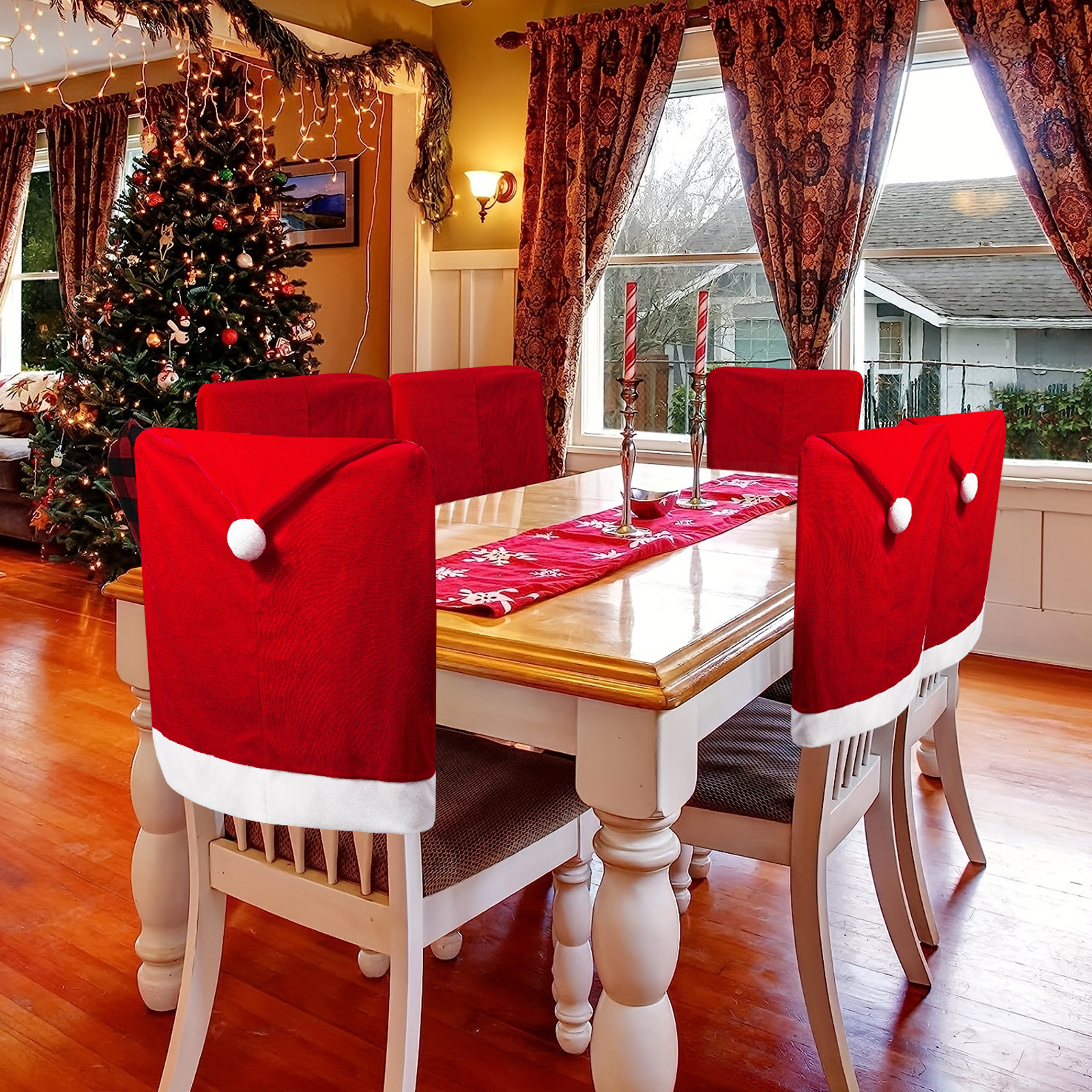 Santa hats Santa hat chair covers Red velvet chair covers Home chair decorations Dining room ambiance decorative chair covers | FREE SHIPPING