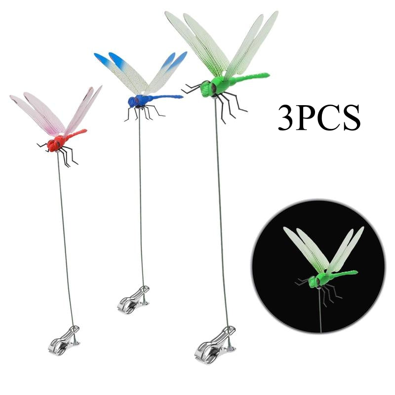3PCS Outdoor Dragonfly Rod Clip, Garden Metal Dragonfly Clip