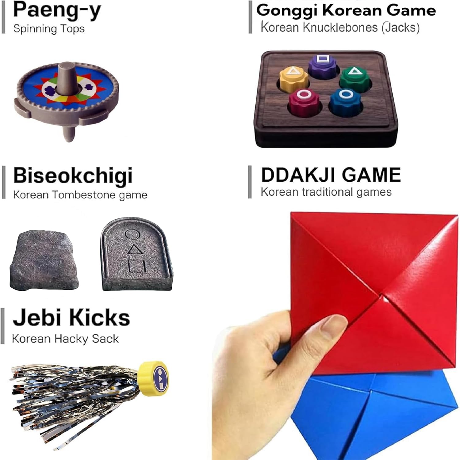 Korean Traditional Game Set – Gonggi, Jebi, Paeng‑y & Ddakji | 35% OFF, FREE SHIPPING