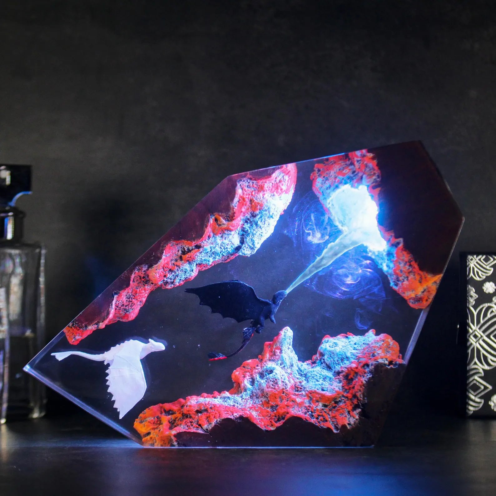 Handmade Dragon Resin Lamp – Toothless-Inspired “How to Train Your Dragon” Night Light, Epoxy & Wood Burl Decor Gift | 50% OFF, FREE SHIPPING