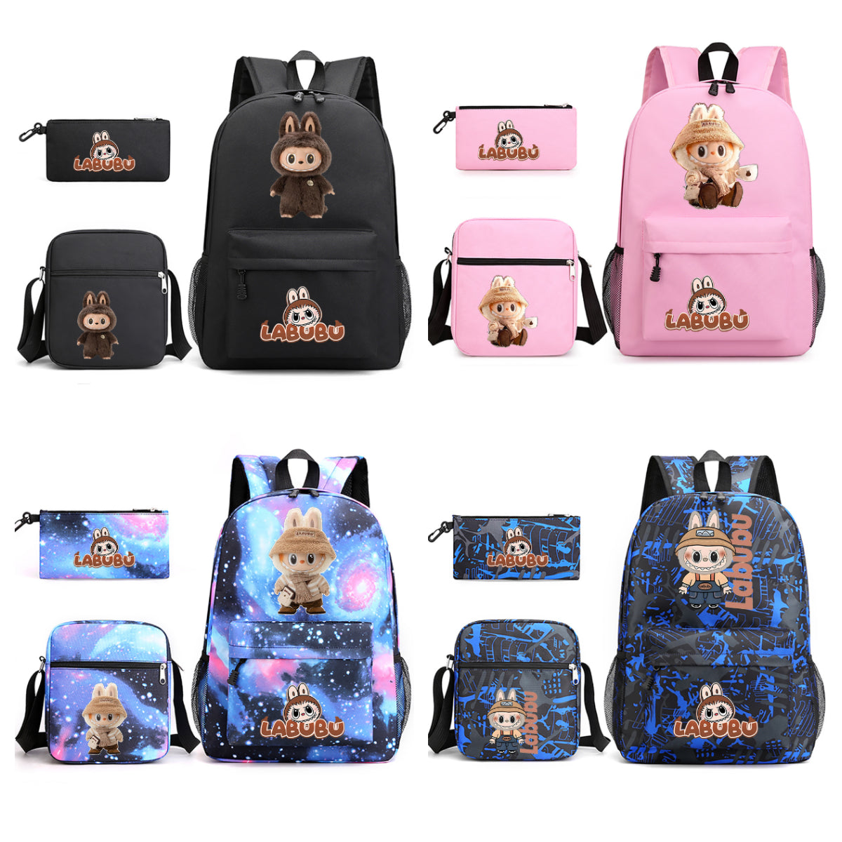 3-Piece School Backpack Set – Student Bookbag with Shoulder Bag & Pencil Case