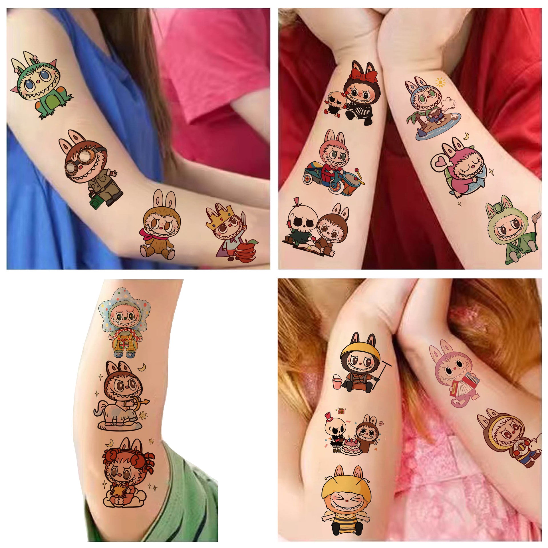 Cartoon Temporary Tattoo Stickers Set - 30 unique designs