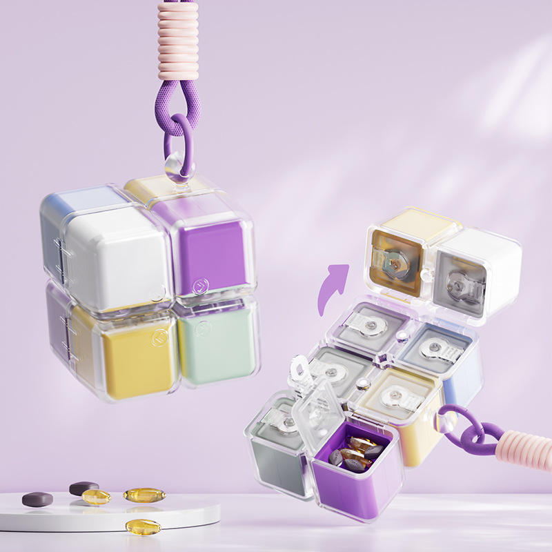 Magic Cube Pill Organizer with Lanyard Portable Medication Dispenser 7-Day Sealed Tablet Storage Box Medication Dispenser | FREE SHIPPING