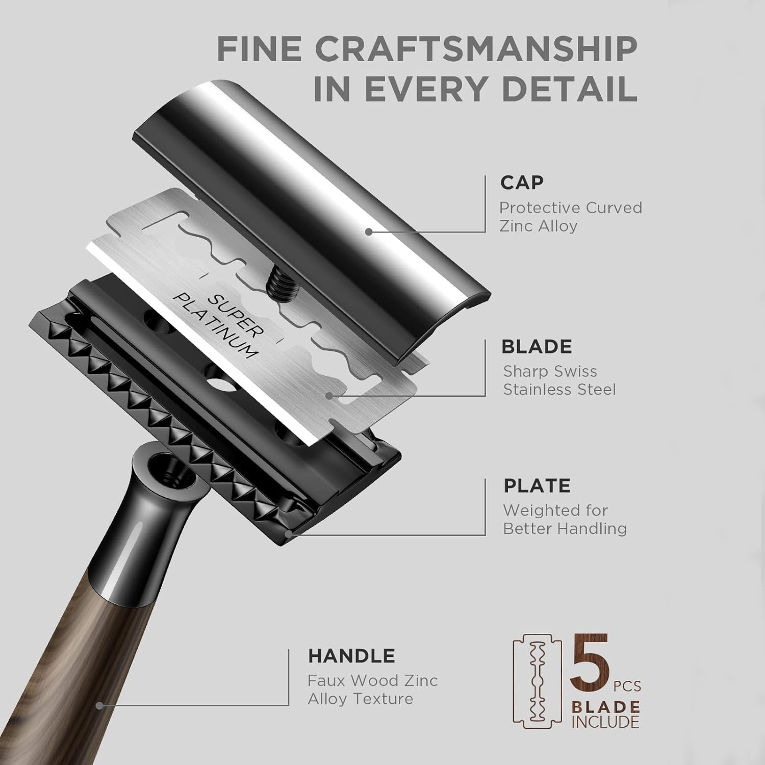 Unisex Razor with Wooden Handle-Includes 5 blades | FREE SHIPPING