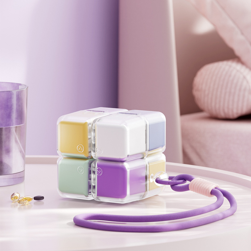 Magic Cube Pill Organizer with Lanyard Portable Medication Dispenser 7-Day Sealed Tablet Storage Box Medication Dispenser | FREE SHIPPING