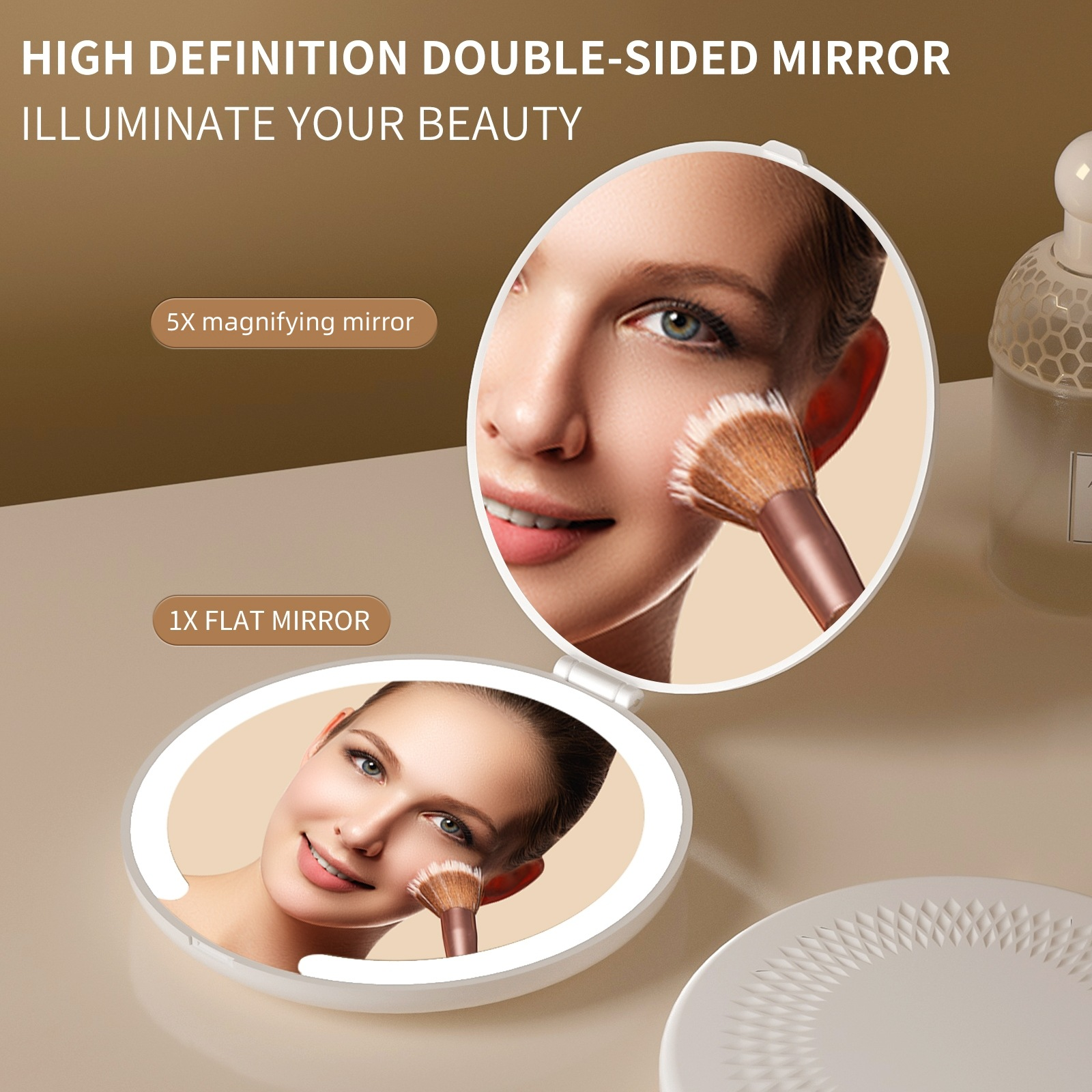 LED Makeup Mirror,Portable Folding Flip-up Mirror,Travel Touch-up Mirror,Rechargeable Travel Mini Mirror | FREE SHIPPING