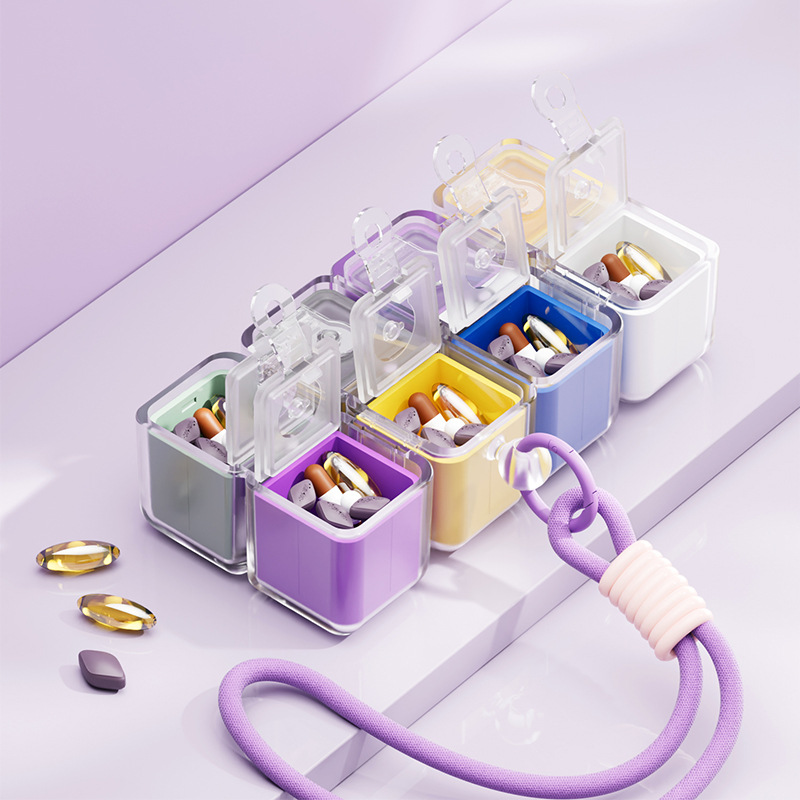 Magic Cube Pill Organizer with Lanyard Portable Medication Dispenser 7-Day Sealed Tablet Storage Box Medication Dispenser | FREE SHIPPING