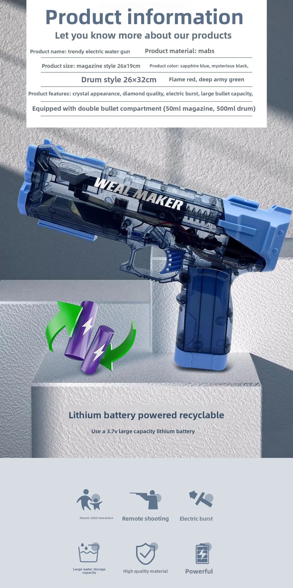 Electric Water Blaster – High-Capacity, Auto-Firing Soaker Toy