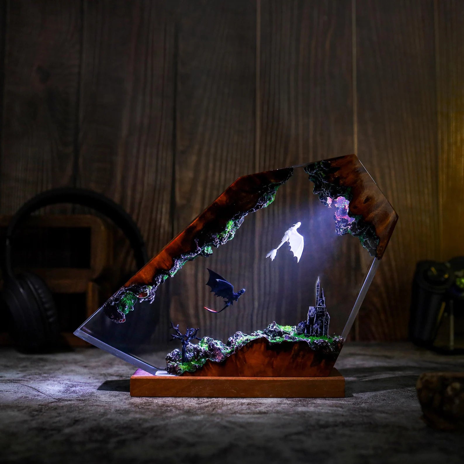 Handmade Dragon Resin Lamp – Toothless-Inspired “How to Train Your Dragon” Night Light, Epoxy & Wood Burl Decor Gift | 50% OFF, FREE SHIPPING