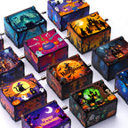 🎶 Halloween Hand-Crank Music Box – Painted 6-Sided Wooden Collectible | 50% OFF, FREE SHIPPING