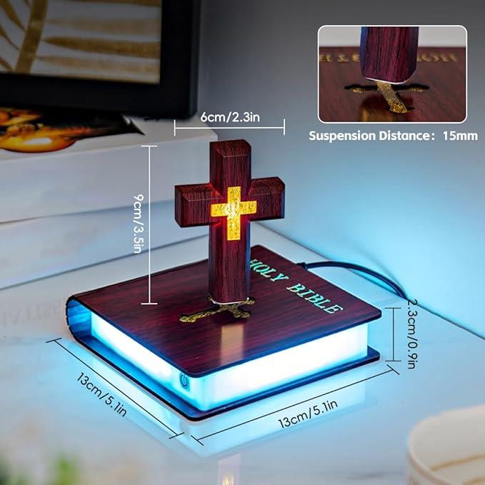 Levitating Cross Lamp, Multi-Color Floating Cross