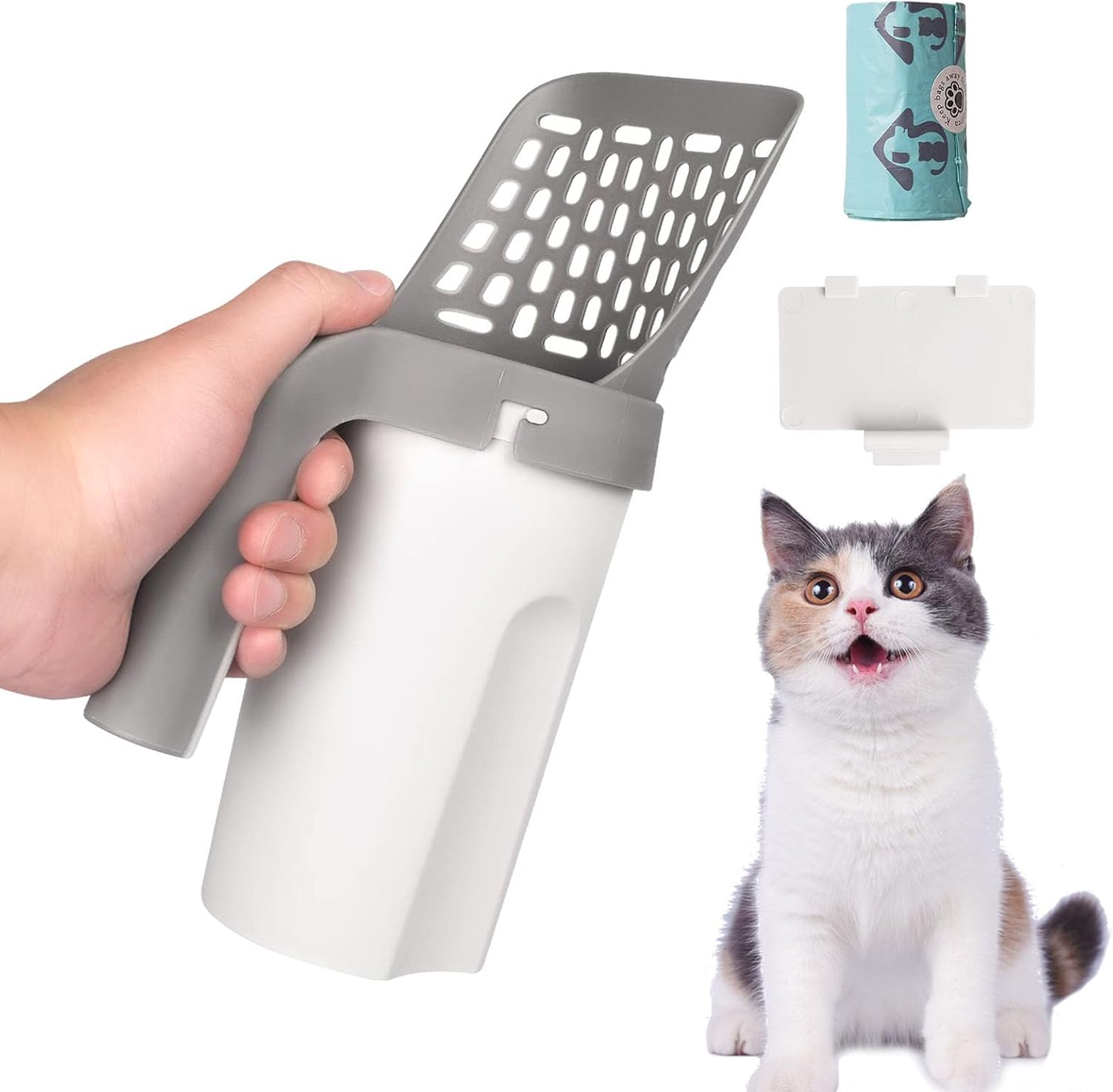 Cat Litter Scooper with Waste Can & Holder – 2-in-1 Portable Cat Poop Shovel | 38% OFF, FREE SHIPPING