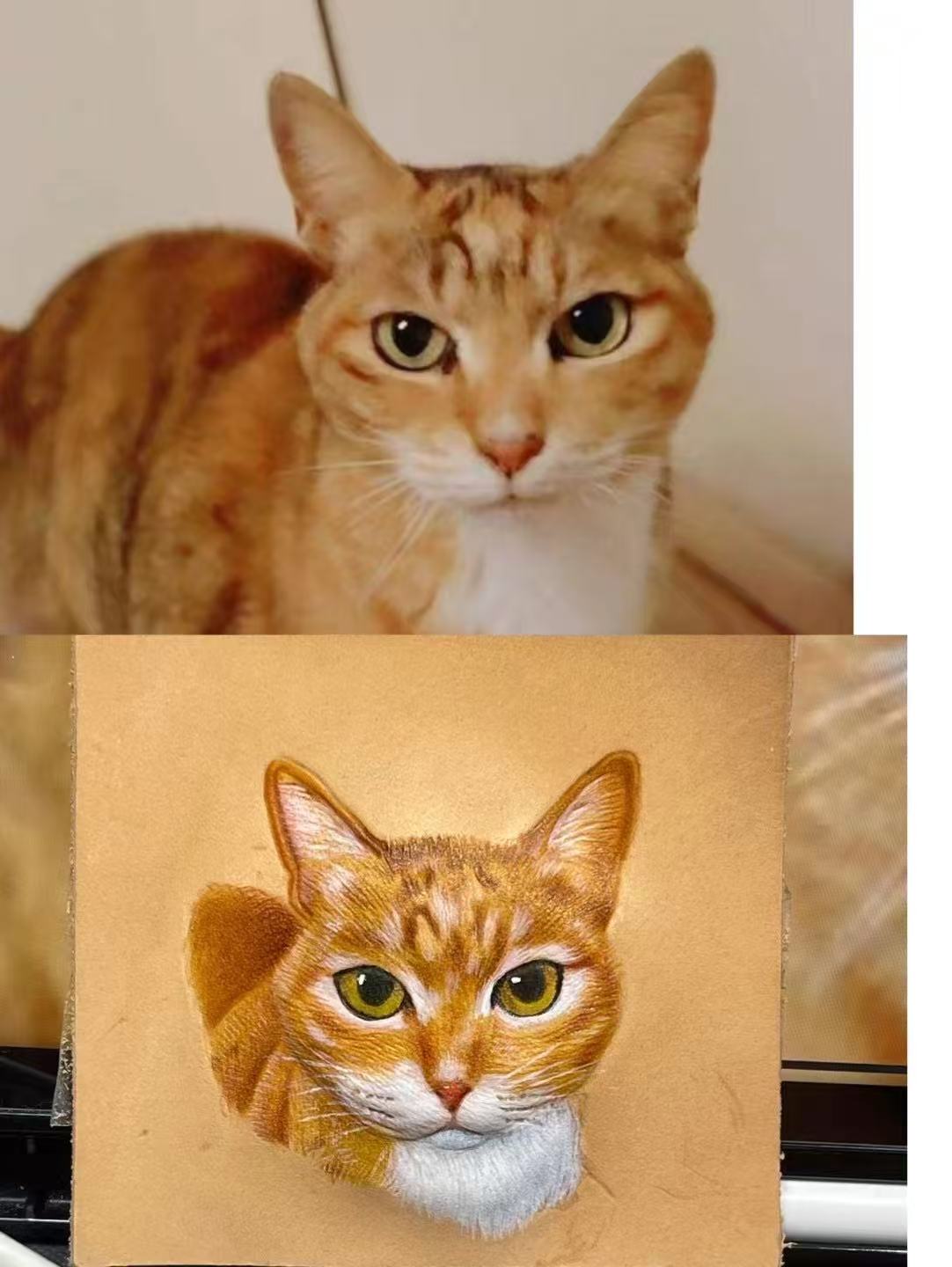 Handcrafted Pet Portrait Leather Carving – Custom Engravable Collar Charm or Keychain