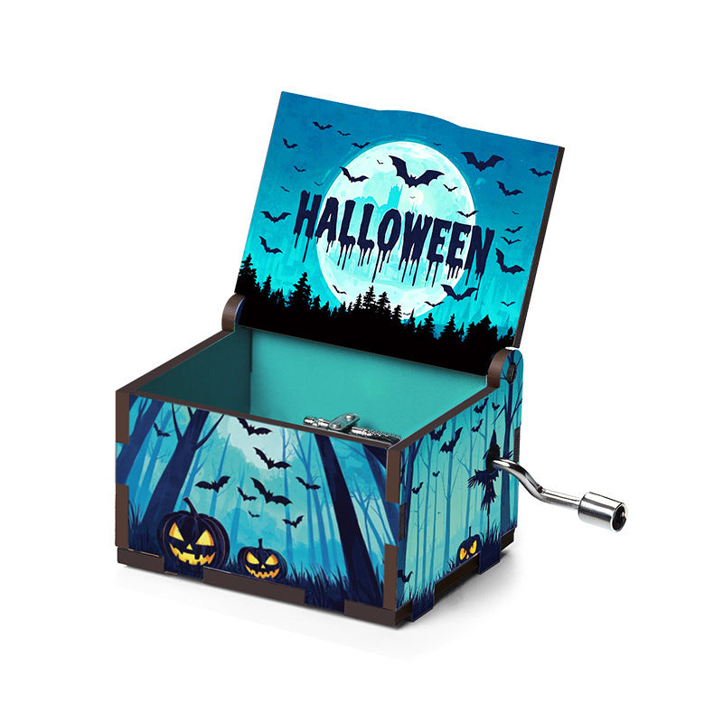 🎶 Halloween Hand-Crank Music Box – Painted 6-Sided Wooden Collectible | 50% OFF, FREE SHIPPING
