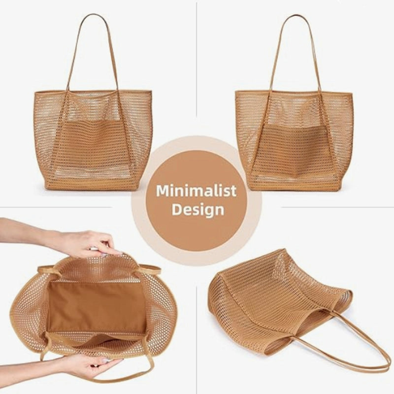 Foldable beach bag, mesh tote bag, women's shoulder bag, summer outdoor travel essential | FREE SHIPPING