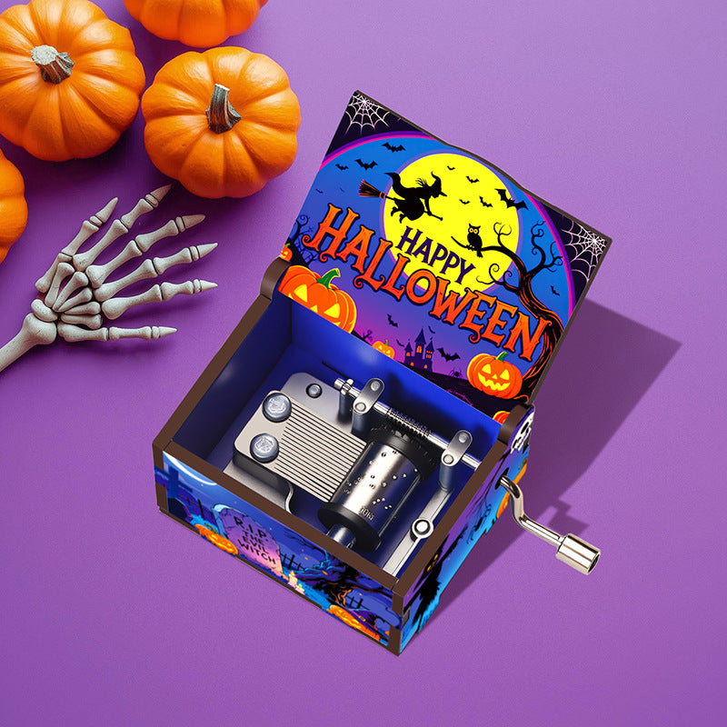 🎶 Halloween Hand-Crank Music Box – Painted 6-Sided Wooden Collectible | 50% OFF, FREE SHIPPING