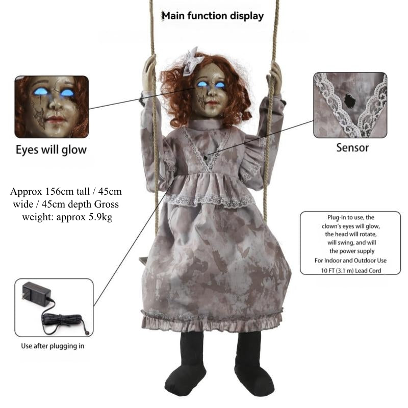 Halloween Electric Glow Decorations: Terrifying Little Girl on a Swing, Clown, and Skeleton | FREE SHIPPING