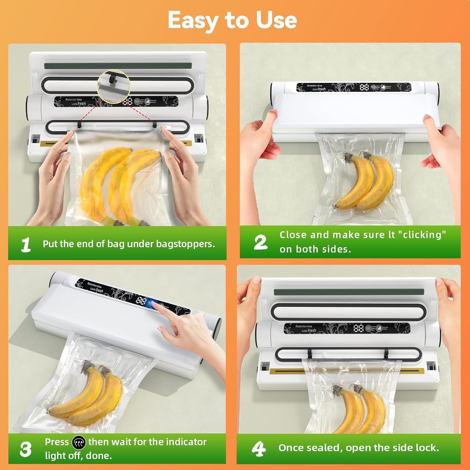 Food Vacuum Sealer Machine 75KPA with Dry/Wet Modes & 20 Seal Bags - Compact Kitchen Sealer | 50% OFF, FREE SHIPPING