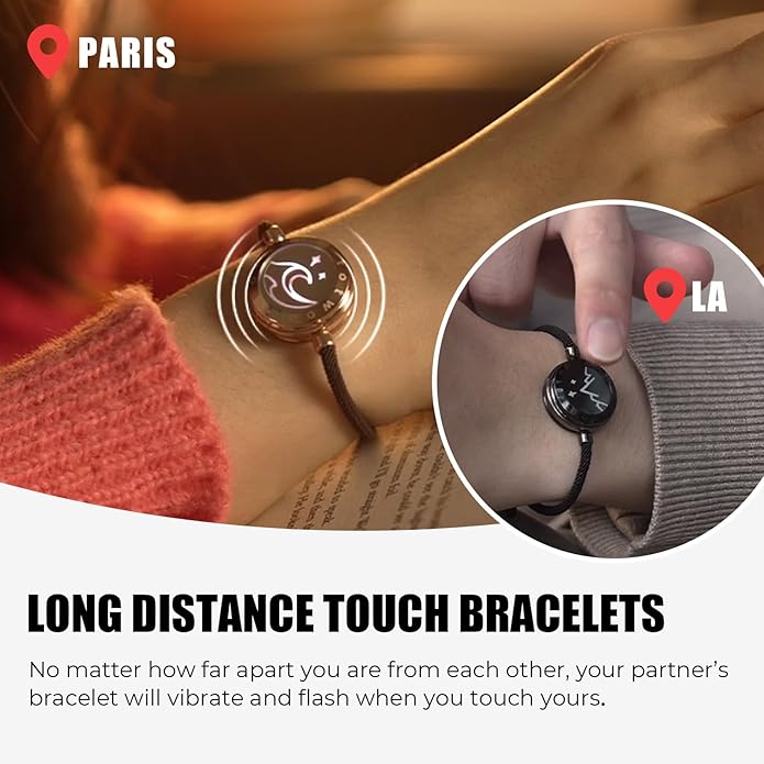 Long Distance Touch Bracelets for Couples – Light & Vibration Smart Jewelry with Bluetooth Connection, Waterproof & Rechargeable - Love Gift for Him & Her | 45% OFF, FREE SHIPPING