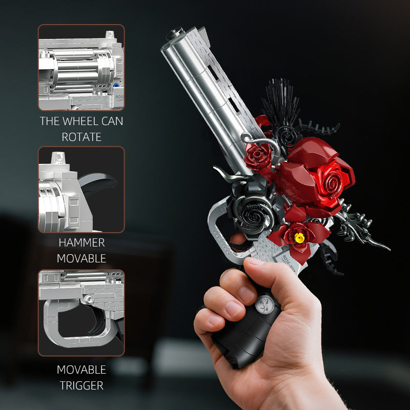 🔫 Building Blocks Revolver Model Kit – 631 PCS with Rose Detail | 50% OFF, FREE SHIPPING