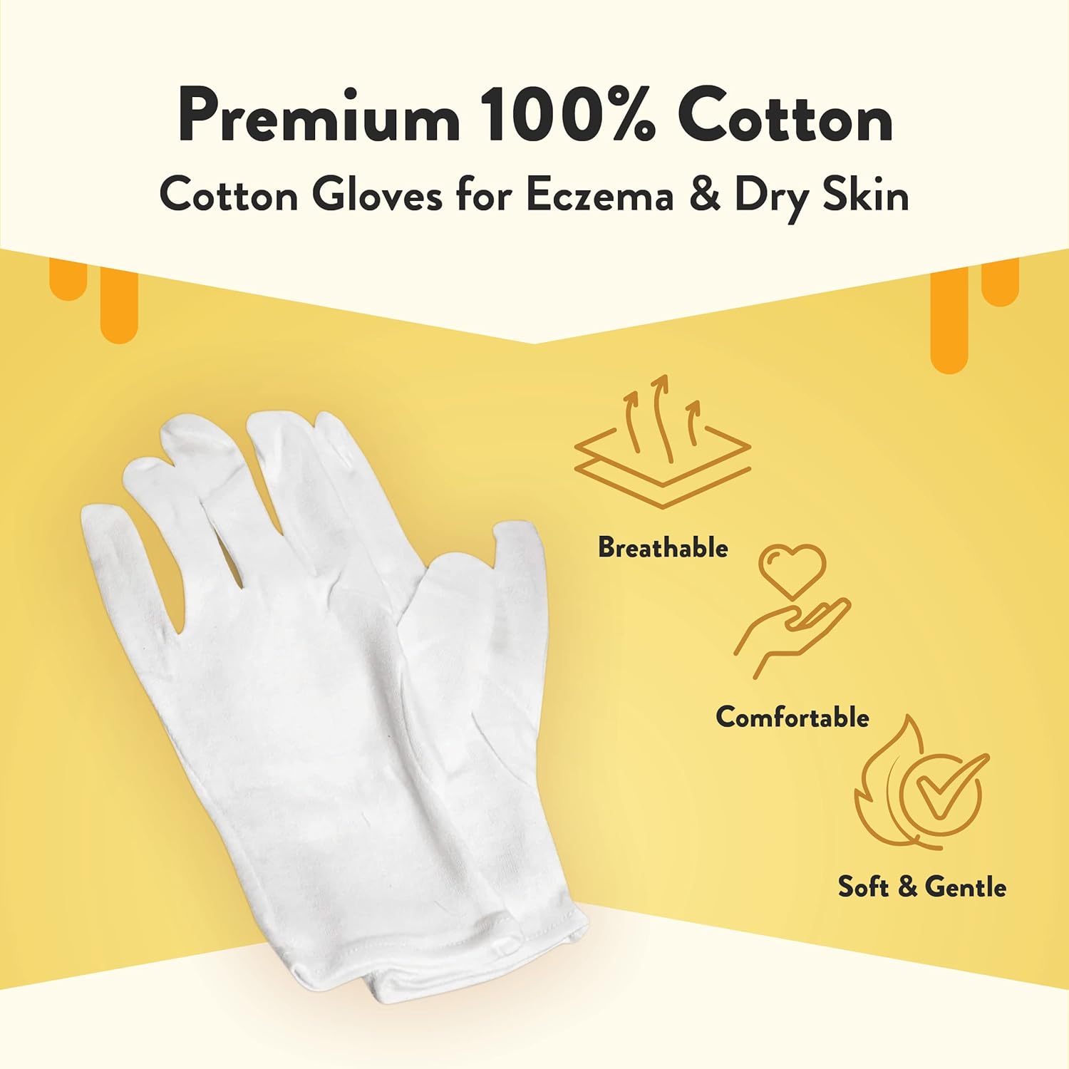 White Cotton Gloves for Dry Hands Sleeping - 3 Pairs Moisturizing Overnight Gloves for Men & Women - 100% Cotton Eczema Gloves | 50% OFF, FREE SHIPPING