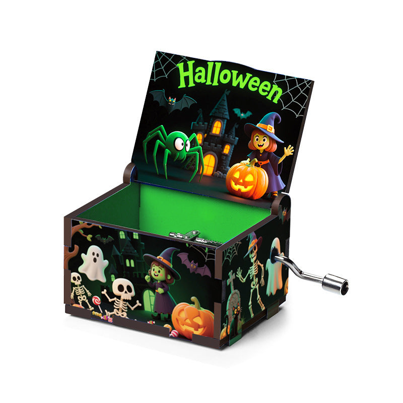 🎶 Halloween Hand-Crank Music Box – Painted 6-Sided Wooden Collectible | 50% OFF, FREE SHIPPING