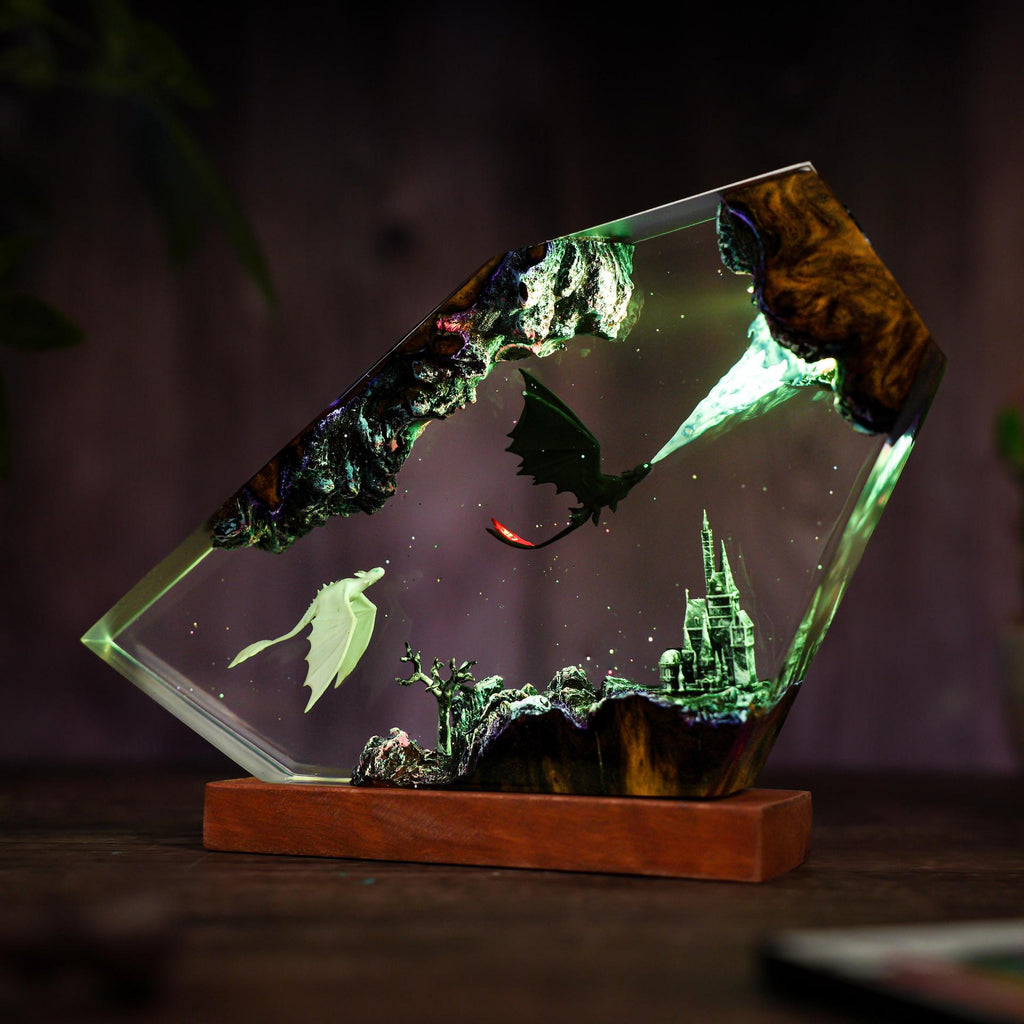 Handmade Dragon Resin Lamp – Toothless-Inspired “How to Train Your Dragon” Night Light, Epoxy & Wood Burl Decor Gift | 50% OFF, FREE SHIPPING