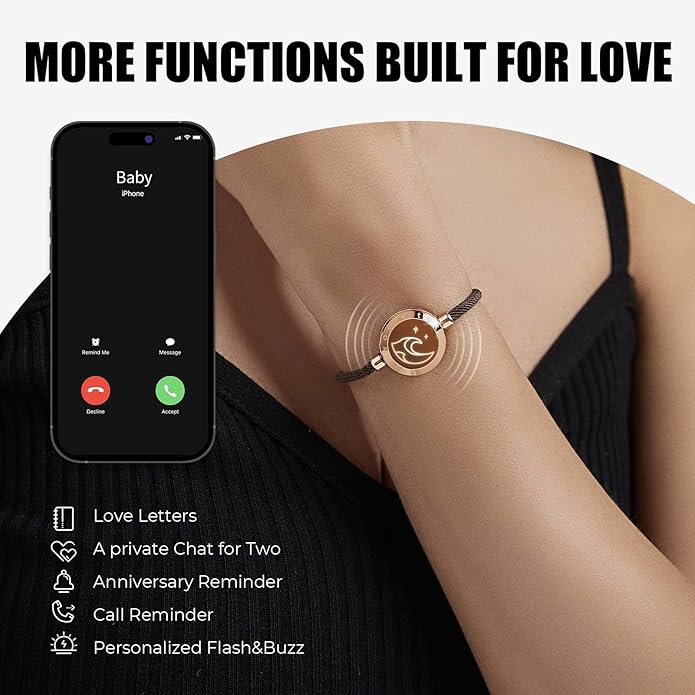 Long Distance Touch Bracelets for Couples – Light & Vibration Smart Jewelry with Bluetooth Connection, Waterproof & Rechargeable - Love Gift for Him & Her | 45% OFF, FREE SHIPPING