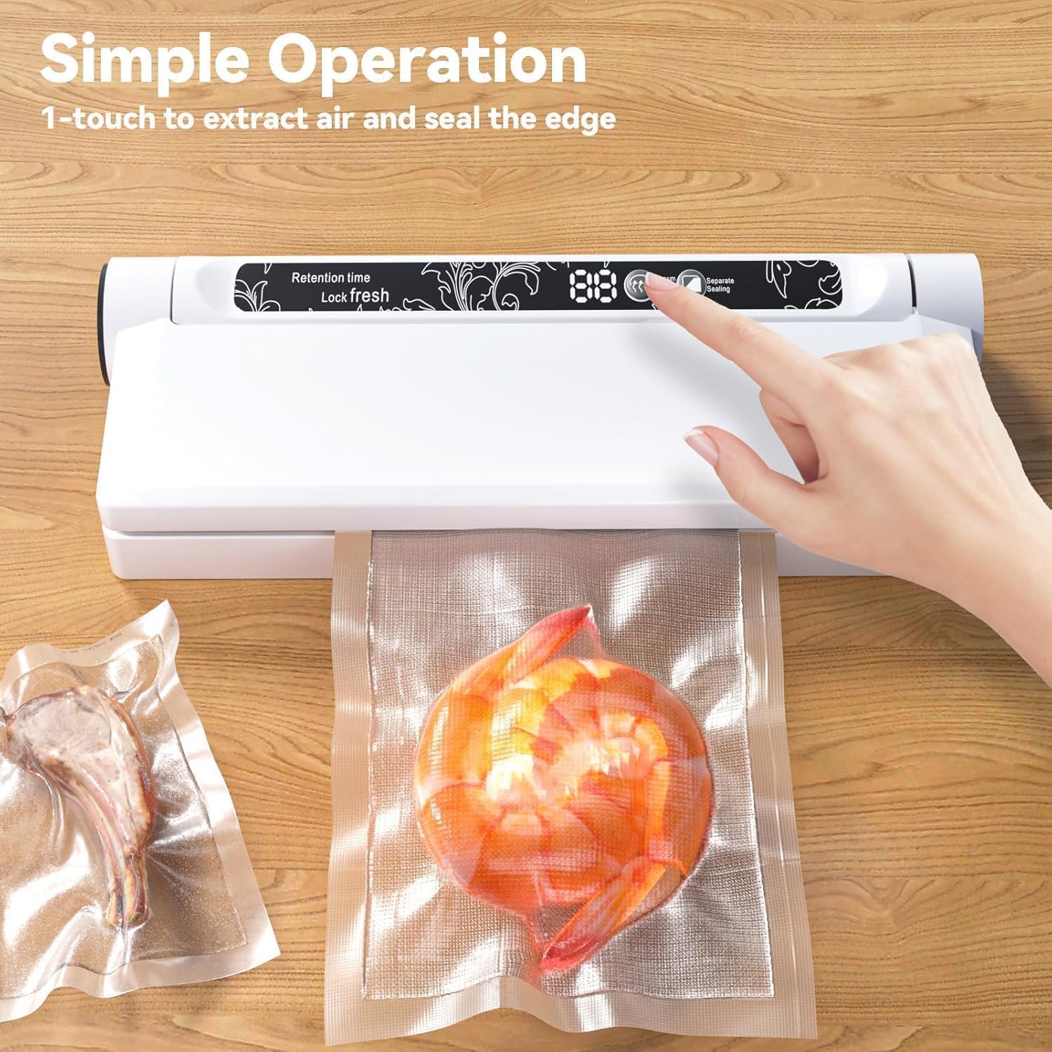 Food Vacuum Sealer Machine 75KPA with Dry/Wet Modes & 20 Seal Bags - Compact Kitchen Sealer | 50% OFF, FREE SHIPPING