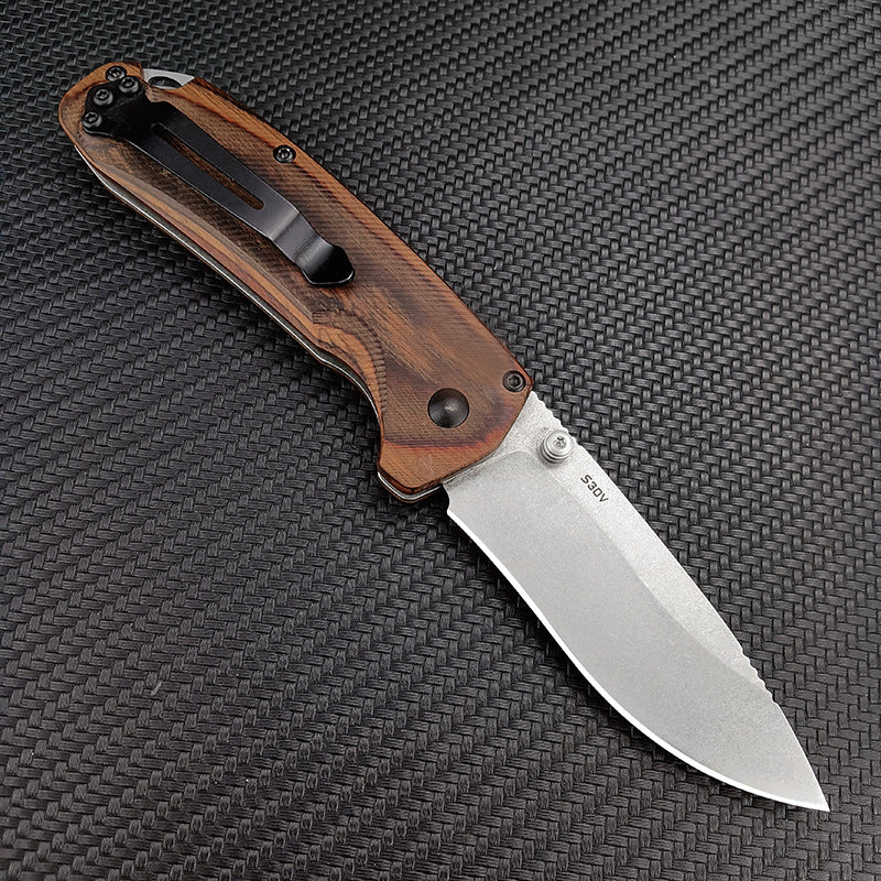 🔥 Butterfly Wood-Handle EDC Knife – 8Cr13MoV Steel Outdoor Pocket Tool