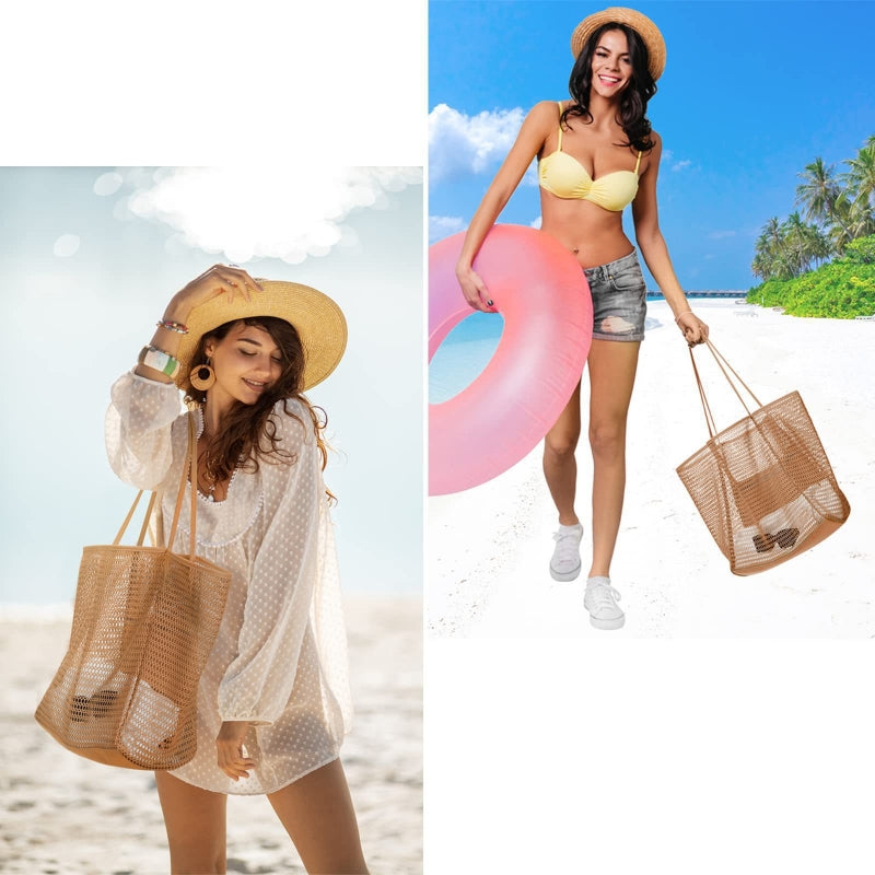Foldable beach bag, mesh tote bag, women's shoulder bag, summer outdoor travel essential | FREE SHIPPING