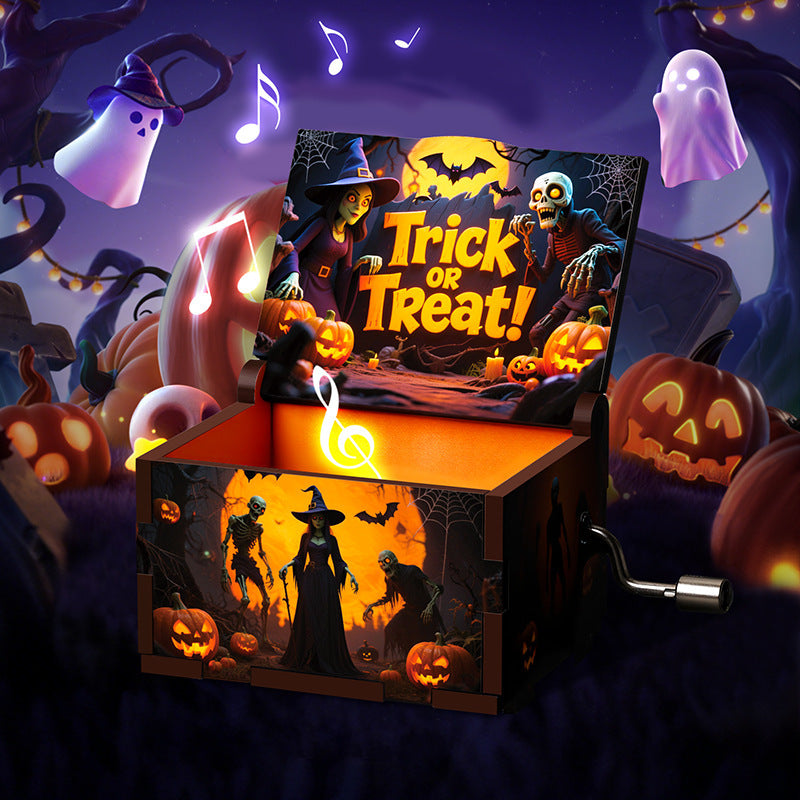 🎶 Halloween Hand-Crank Music Box – Painted 6-Sided Wooden Collectible | 50% OFF, FREE SHIPPING