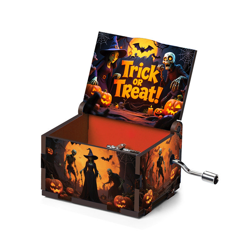 🎶 Halloween Hand-Crank Music Box – Painted 6-Sided Wooden Collectible | 50% OFF, FREE SHIPPING