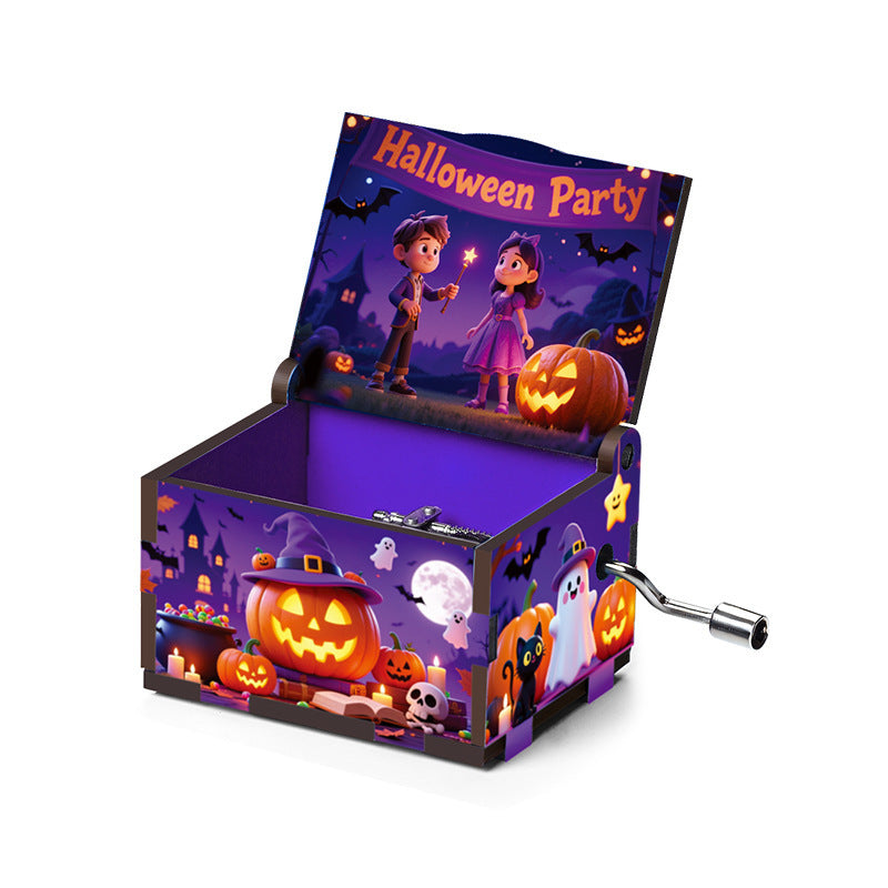 🎶 Halloween Hand-Crank Music Box – Painted 6-Sided Wooden Collectible | 50% OFF, FREE SHIPPING