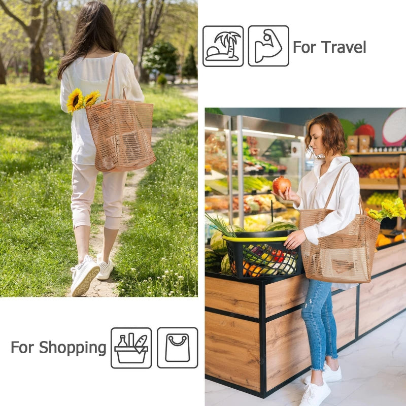Foldable beach bag, mesh tote bag, women's shoulder bag, summer outdoor travel essential | FREE SHIPPING