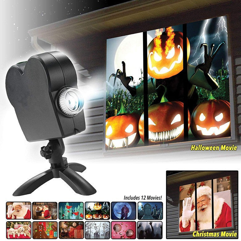 Halloween Window Projector,Halloween Holographic Projector,Christmas Led Holographic Projection Lamp,12 Movies,Used for Halloween Outdoor,Christmas Garden Decoration Family Outdoor Party | FREE SHIPPING
