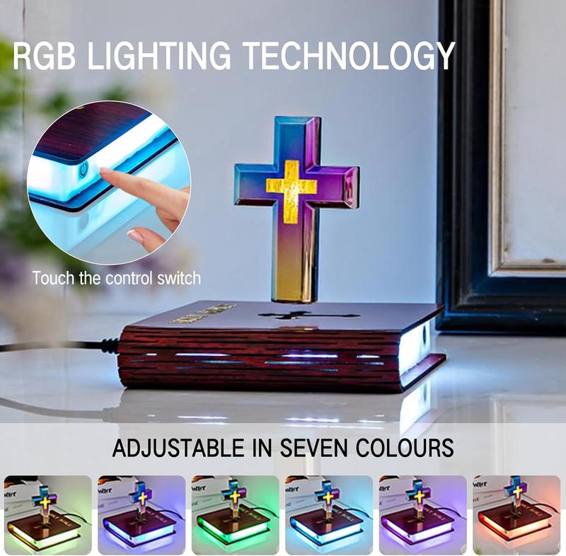 Levitating Cross Lamp, Multi-Color Floating Cross