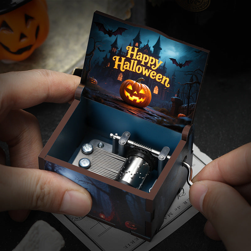 🎶 Halloween Hand-Crank Music Box – Painted 6-Sided Wooden Collectible | 50% OFF, FREE SHIPPING