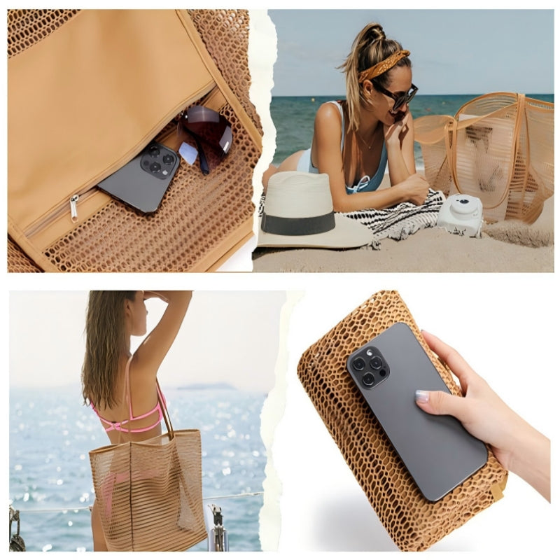 Foldable beach bag, mesh tote bag, women's shoulder bag, summer outdoor travel essential | FREE SHIPPING