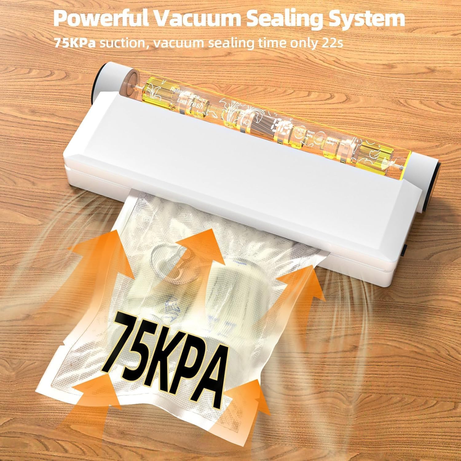 Food Vacuum Sealer Machine 75KPA with Dry/Wet Modes & 20 Seal Bags - Compact Kitchen Sealer | 50% OFF, FREE SHIPPING