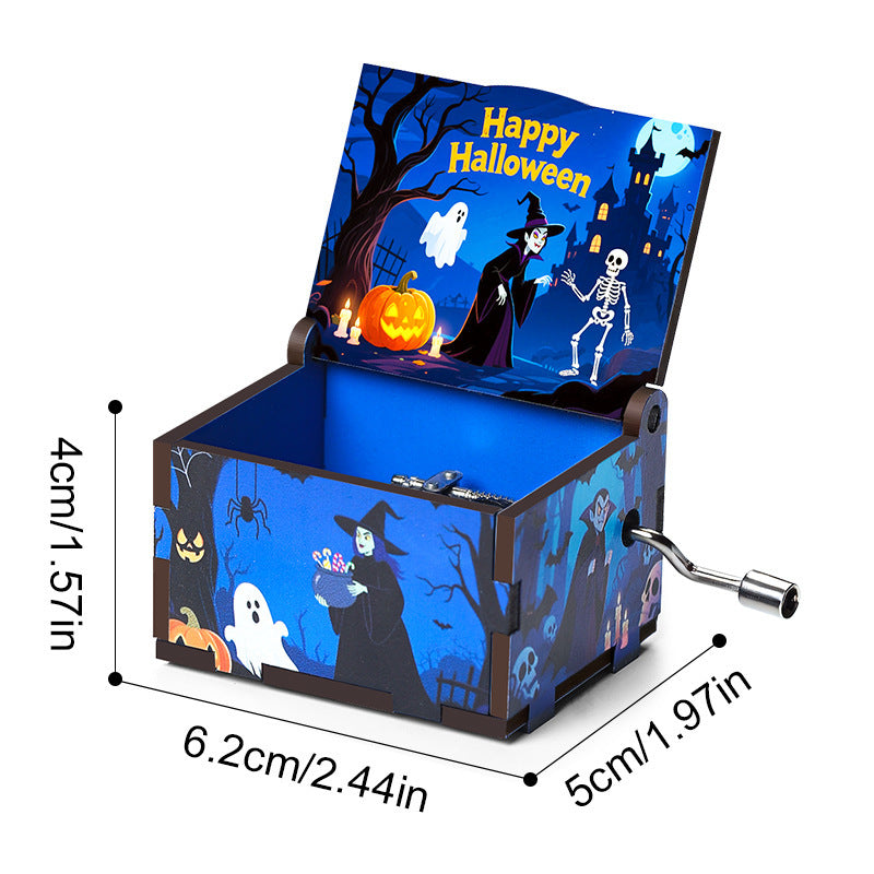🎶 Halloween Hand-Crank Music Box – Painted 6-Sided Wooden Collectible | 50% OFF, FREE SHIPPING