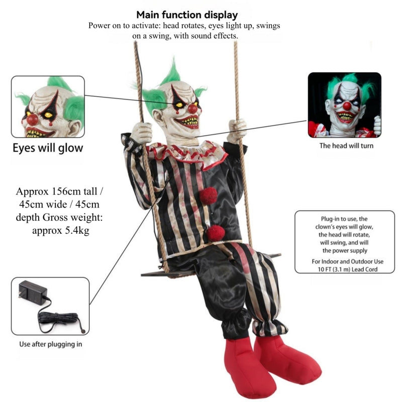 Halloween Electric Glow Decorations: Terrifying Little Girl on a Swing, Clown, and Skeleton | FREE SHIPPING
