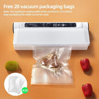 Food Vacuum Sealer Machine 75KPA with Dry/Wet Modes & 20 Seal Bags - Compact Kitchen Sealer | 50% OFF, FREE SHIPPING