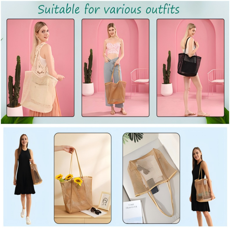 Foldable beach bag, mesh tote bag, women's shoulder bag, summer outdoor travel essential | FREE SHIPPING