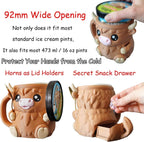 Highland Cow Ice Pint Holder 🐮❄️ – Cute Freezer Dessert Keeper with Spoon & Drawer
