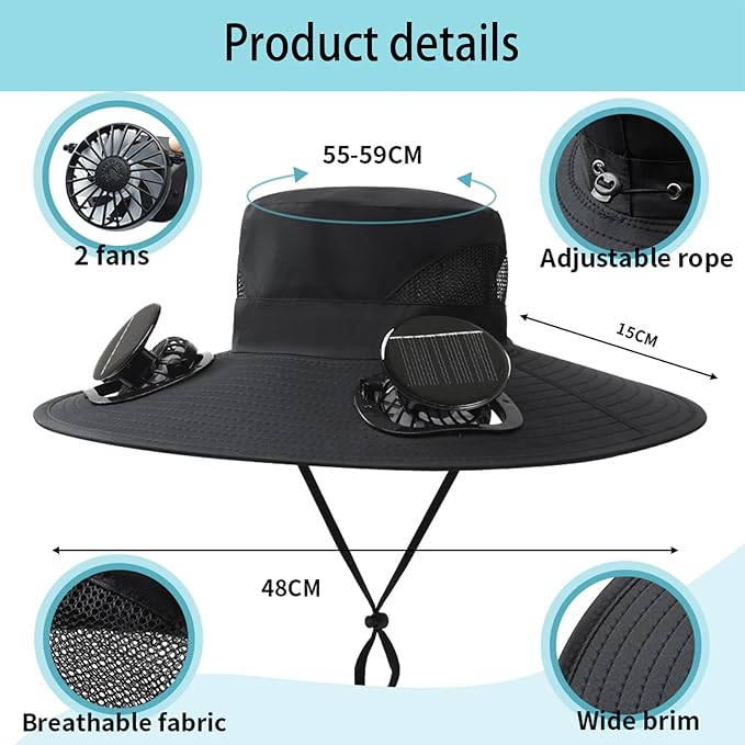 Solar Fan Sun Hat – Hands-Free Cooling, Sun Protection, Dual Power