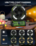 Rechargeable Camping Fan – 24000mAh Battery, LED Light, 360° Oscillation