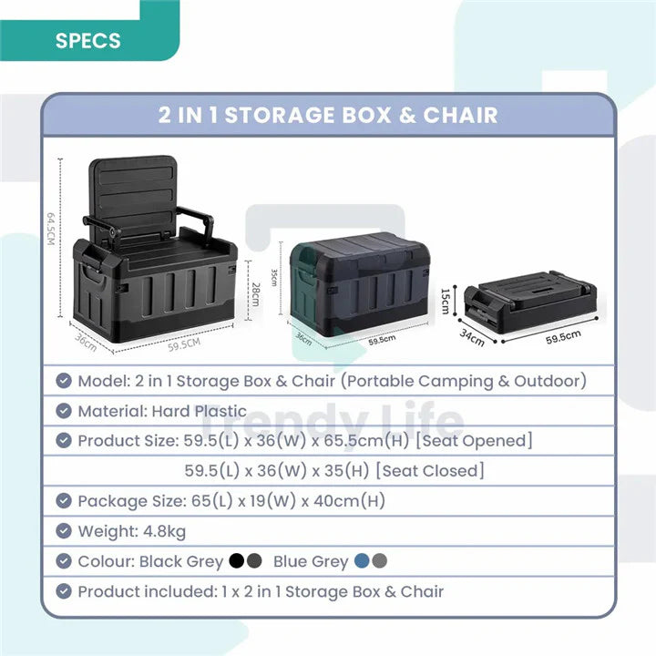 Camping Box With Folding Seat, Outdoor Car Fishing Bench