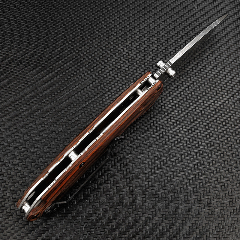🔥 Butterfly Wood-Handle EDC Knife – 8Cr13MoV Steel Outdoor Pocket Tool
