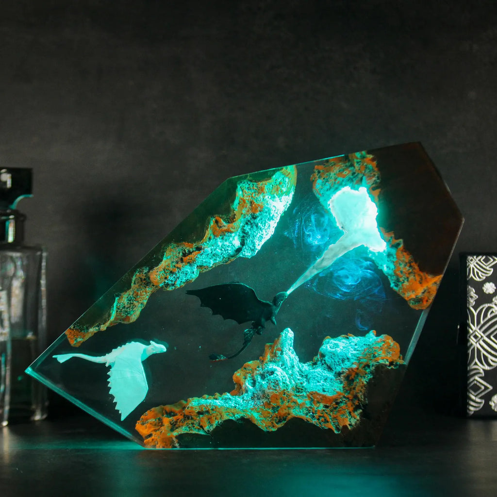 Handmade Dragon Resin Lamp – Toothless-Inspired “How to Train Your Dragon” Night Light, Epoxy & Wood Burl Decor Gift | 50% OFF, FREE SHIPPING